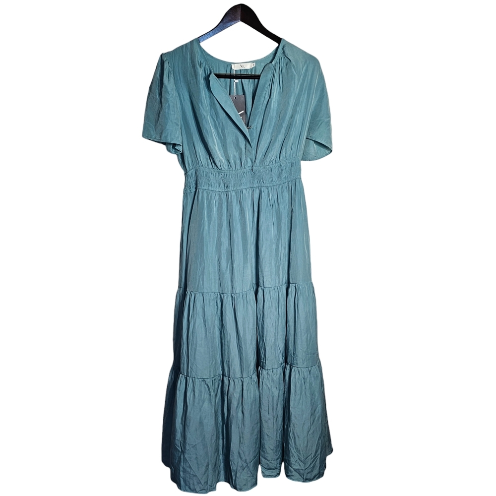 Vidussa Maxi Dress w/ Pockets, Sage Green, V-Neck, Short Sleeves NWT SZ 2X